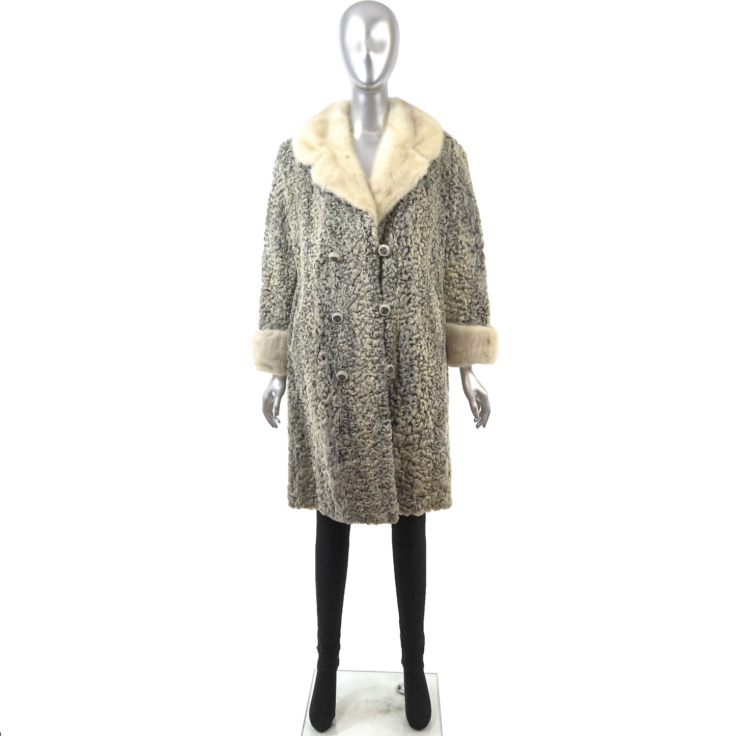 Grey Lamb Coat with Mink Trim- Size M