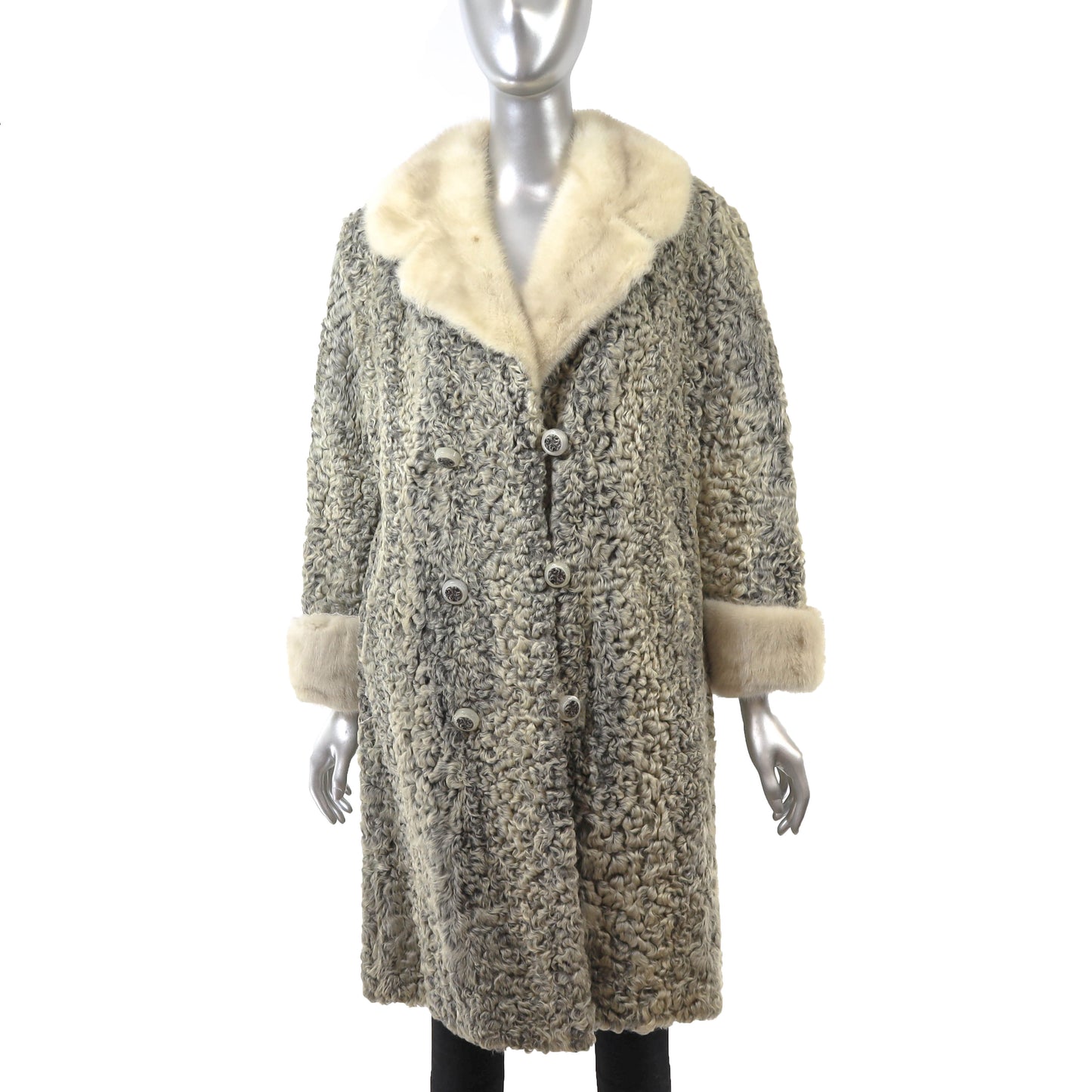 Grey Lamb Coat with Mink Trim- Size M