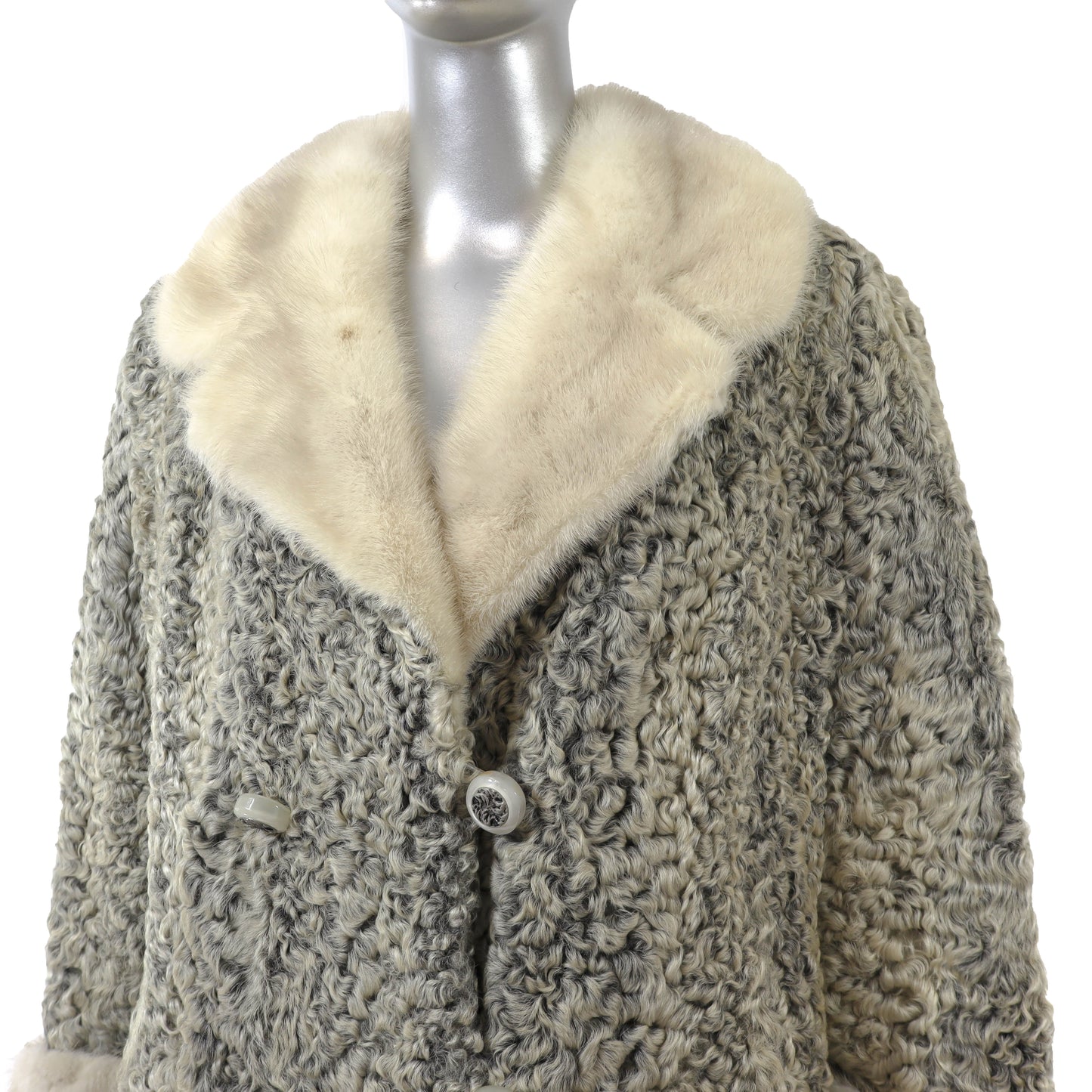 Grey Lamb Coat with Mink Trim- Size M