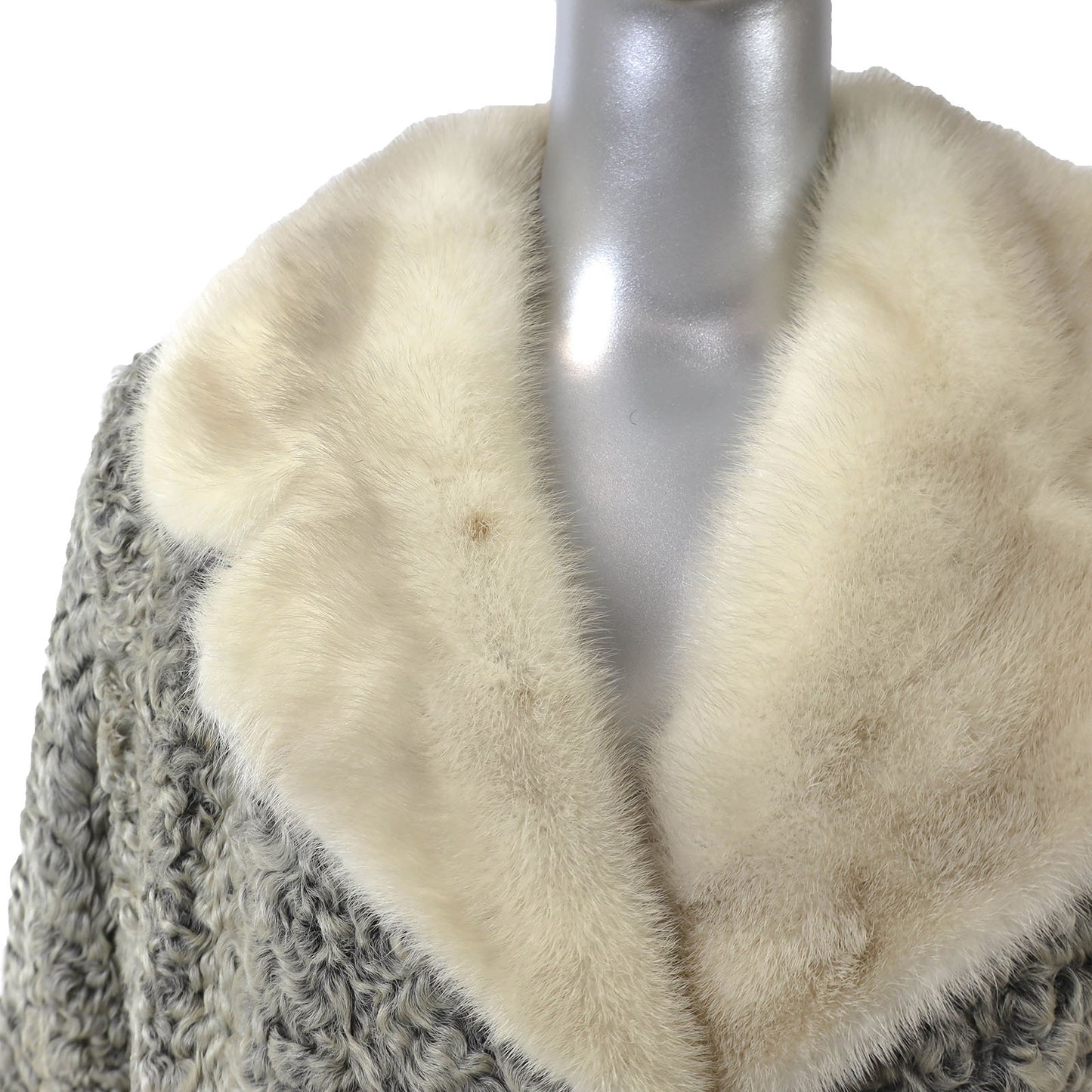 Grey Lamb Coat with Mink Trim- Size M