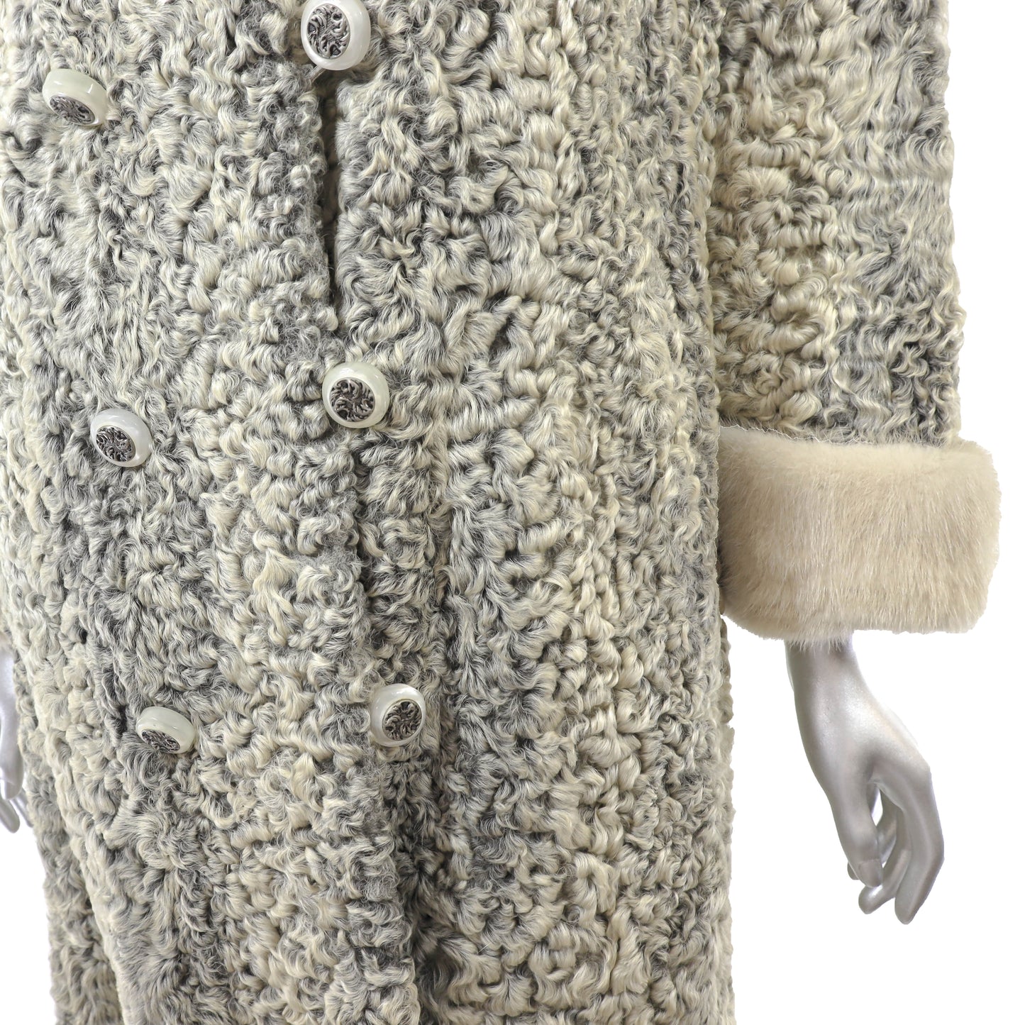 Grey Lamb Coat with Mink Trim- Size M