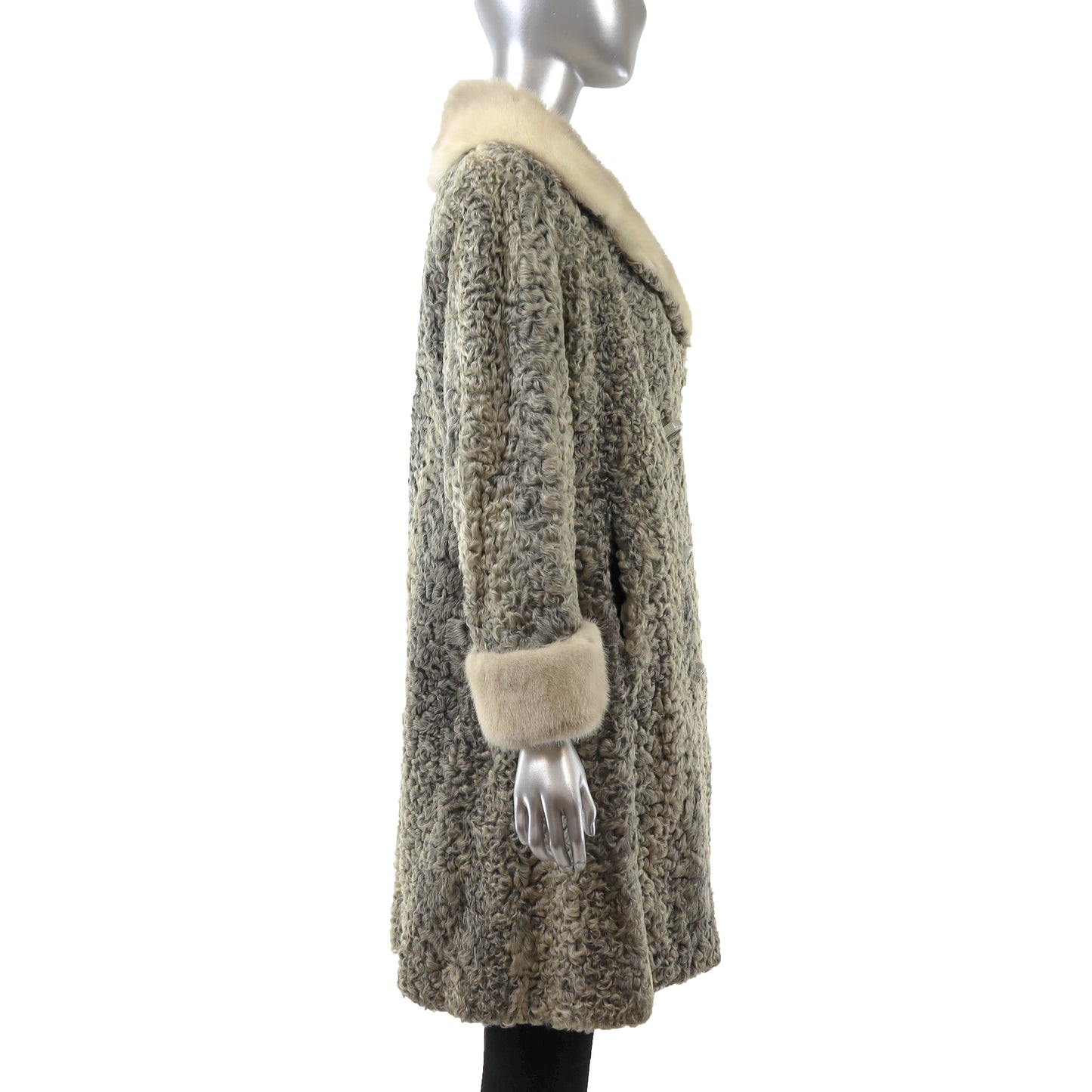 Grey Lamb Coat with Mink Trim- Size M