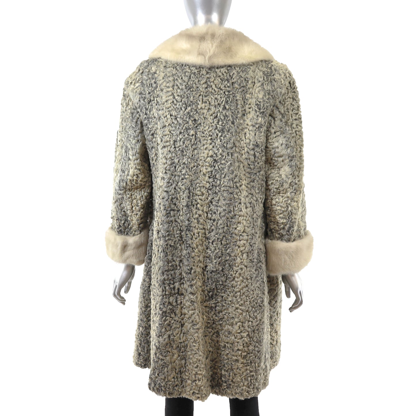 Grey Lamb Coat with Mink Trim- Size M