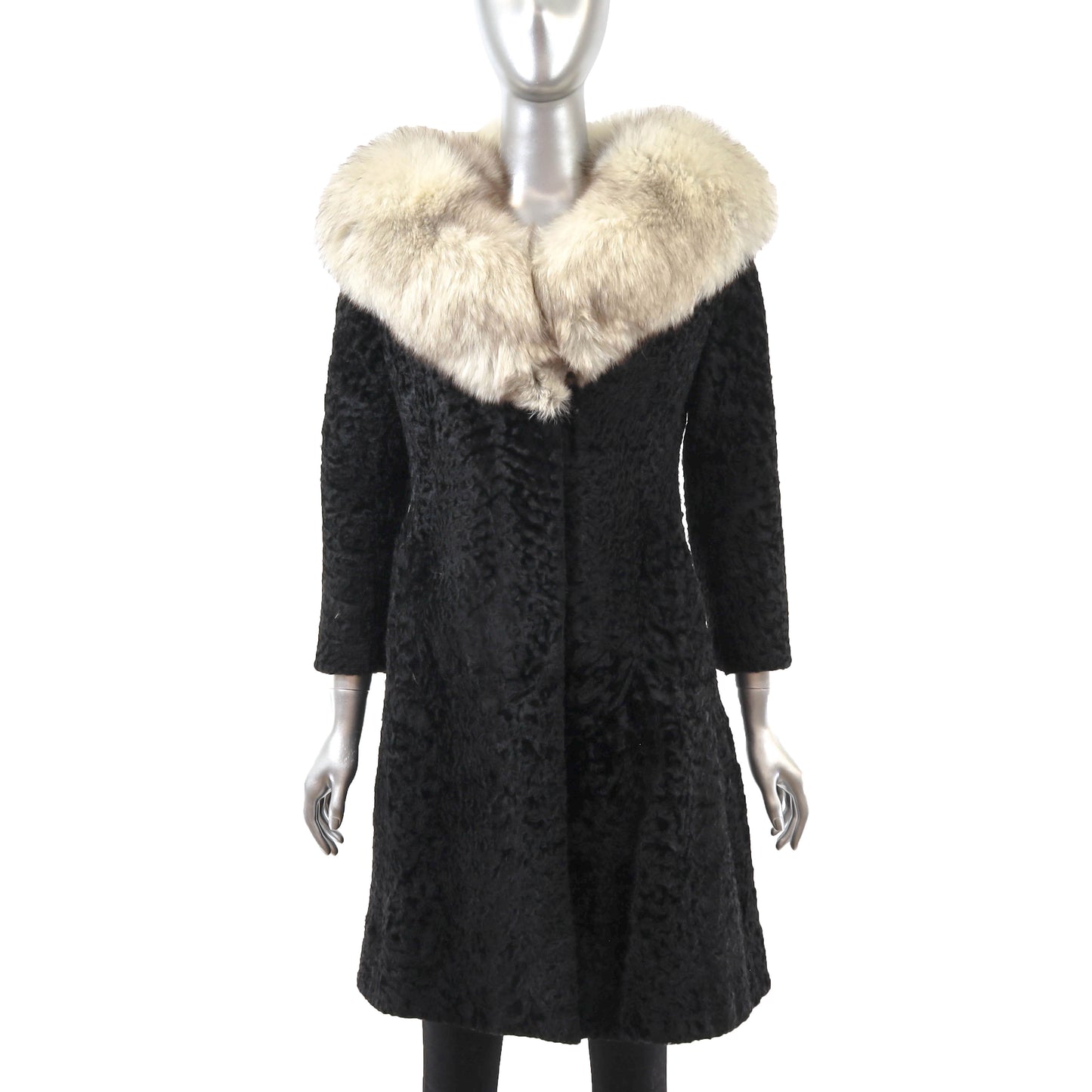 Black Lamb Coat with Fox Collar- Size XS