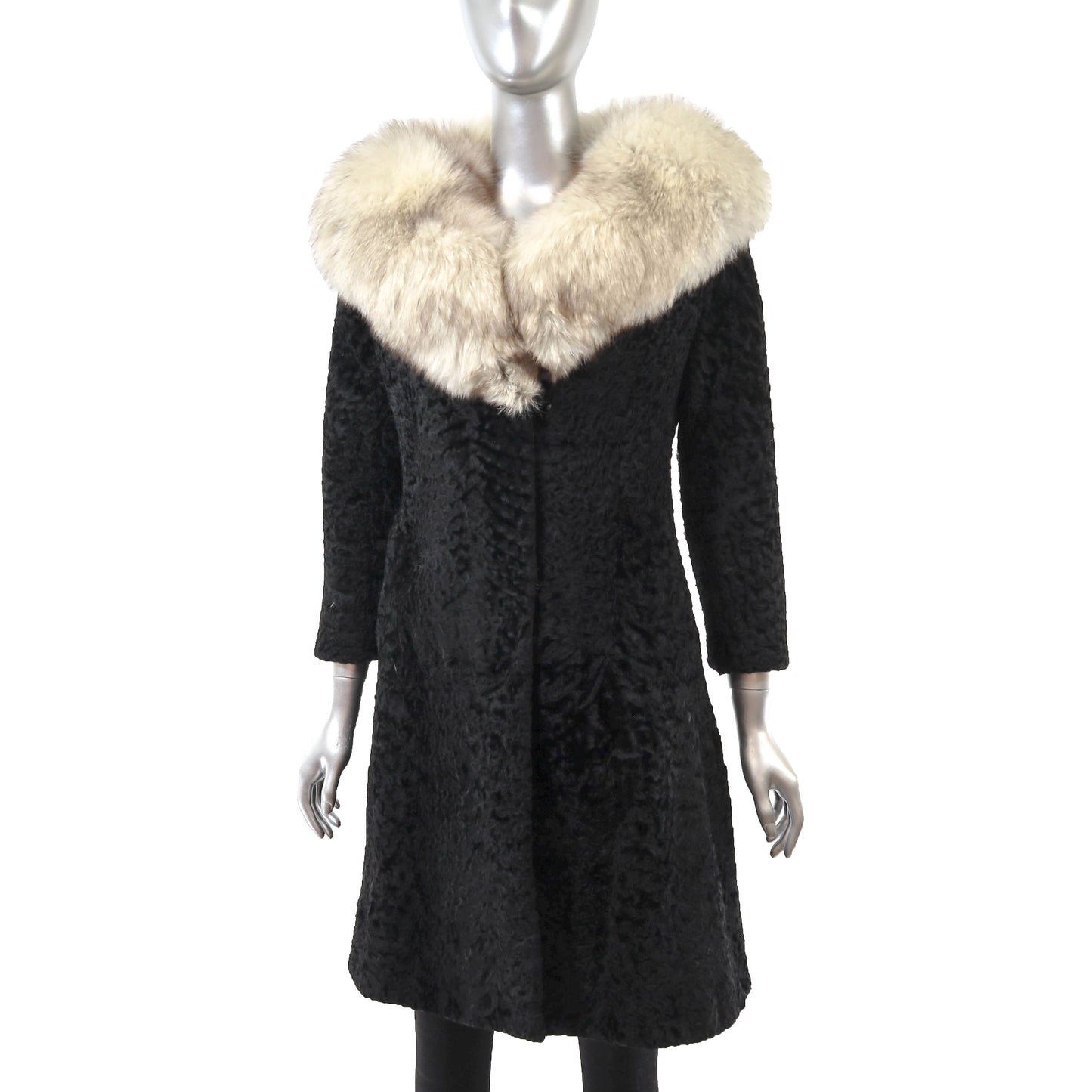 Black Lamb Coat with Fox Collar- Size XS