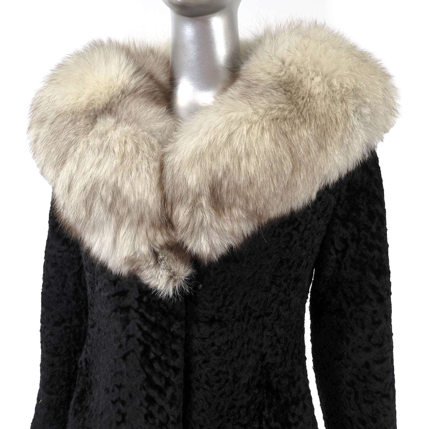 Black Lamb Coat with Fox Collar- Size XS