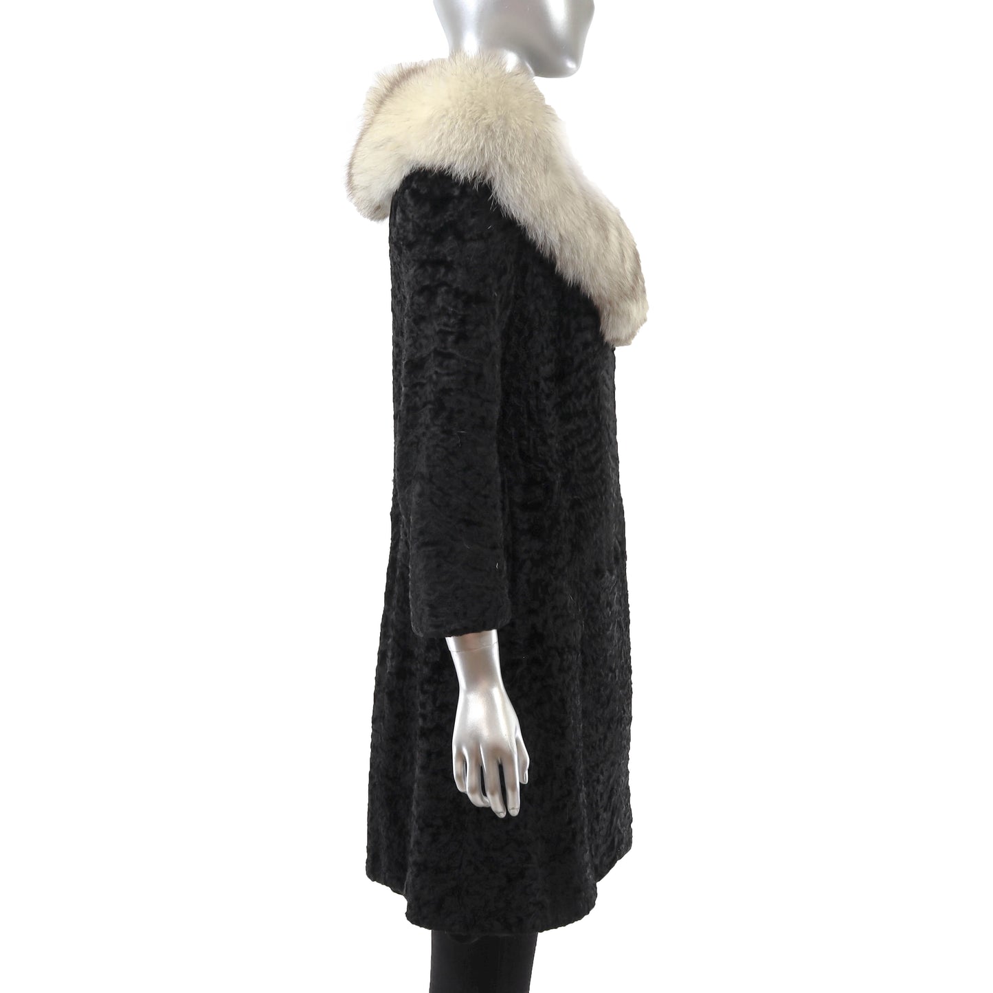 Black Lamb Coat with Fox Collar- Size XS