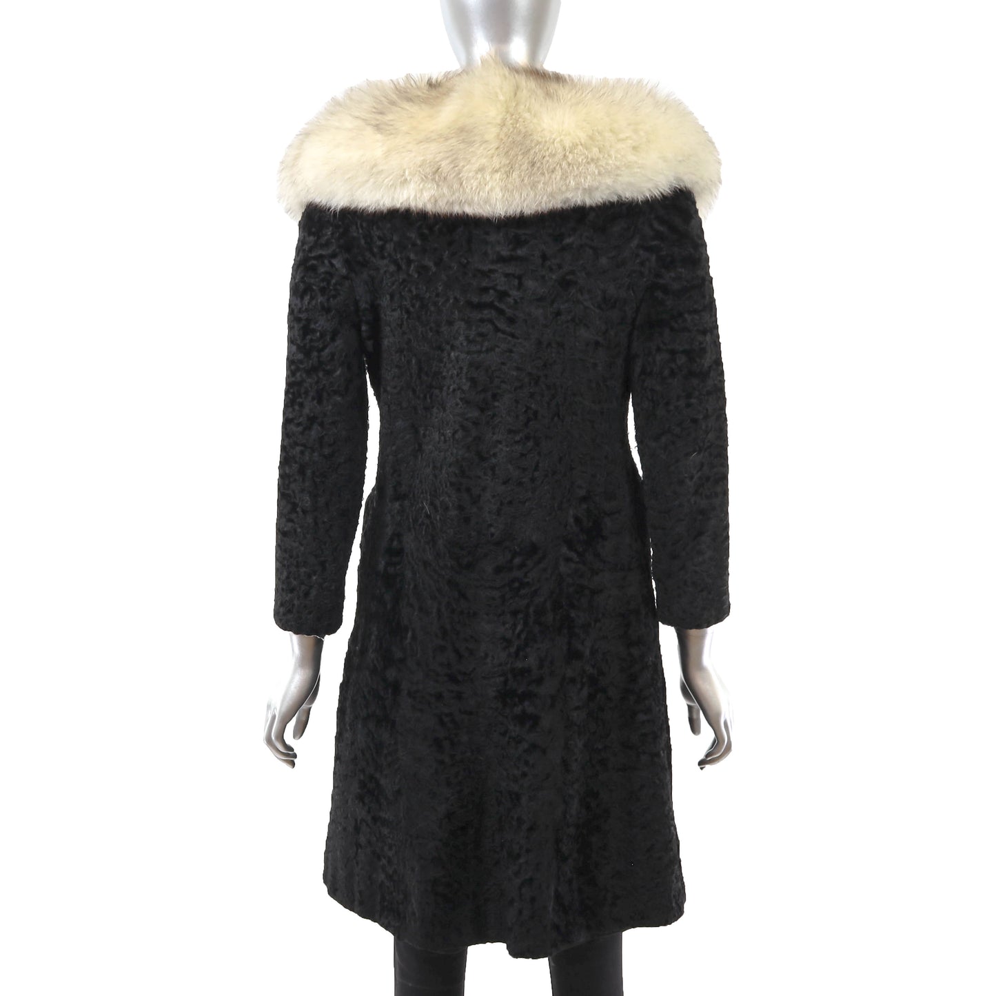 Black Lamb Coat with Fox Collar- Size XS