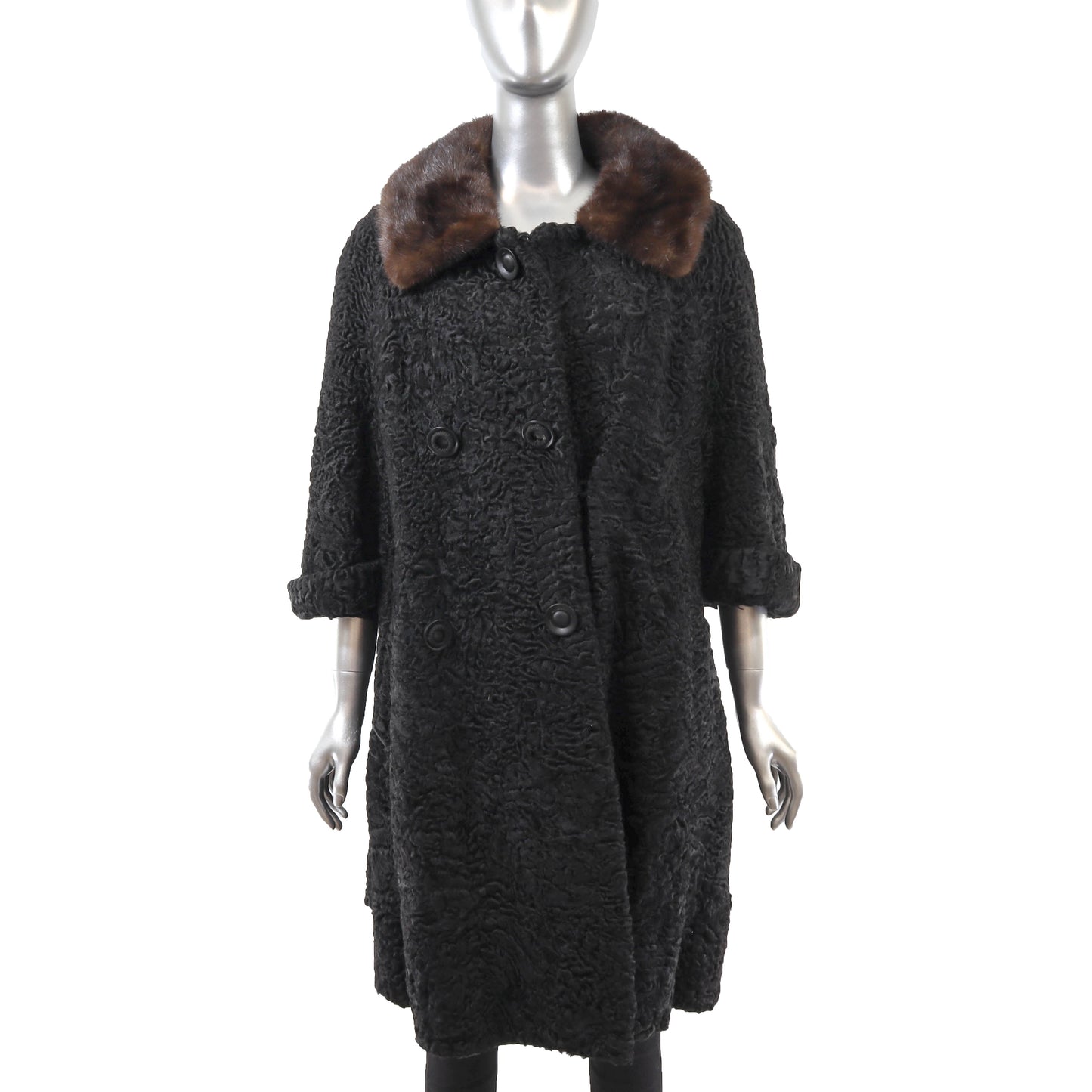 Persian Black Lamb Coat with Mink Collar- Size XL