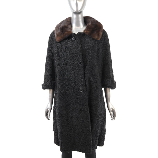 Persian Black Lamb Coat with Mink Collar- Size XL