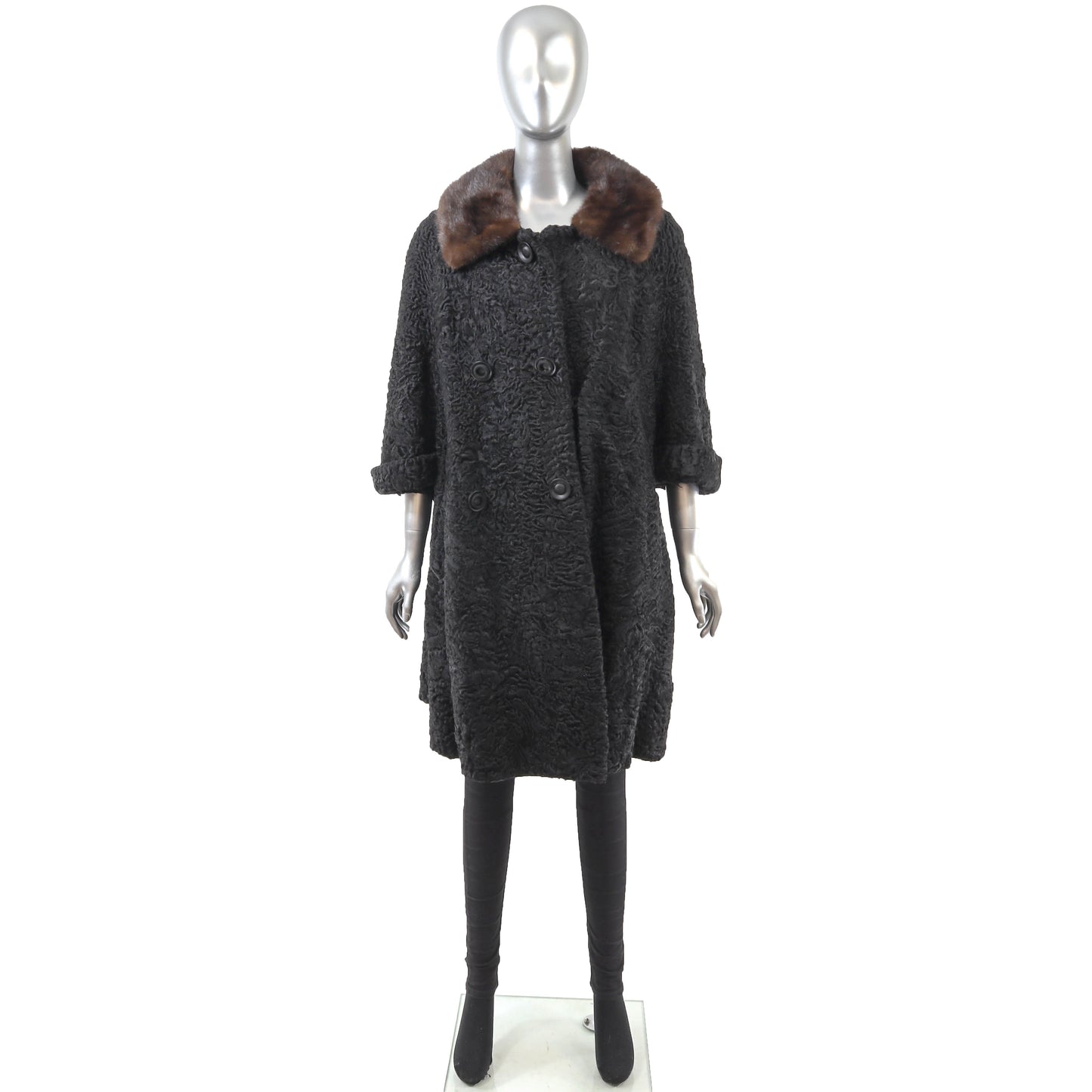 Persian Black Lamb Coat with Mink Collar- Size XL