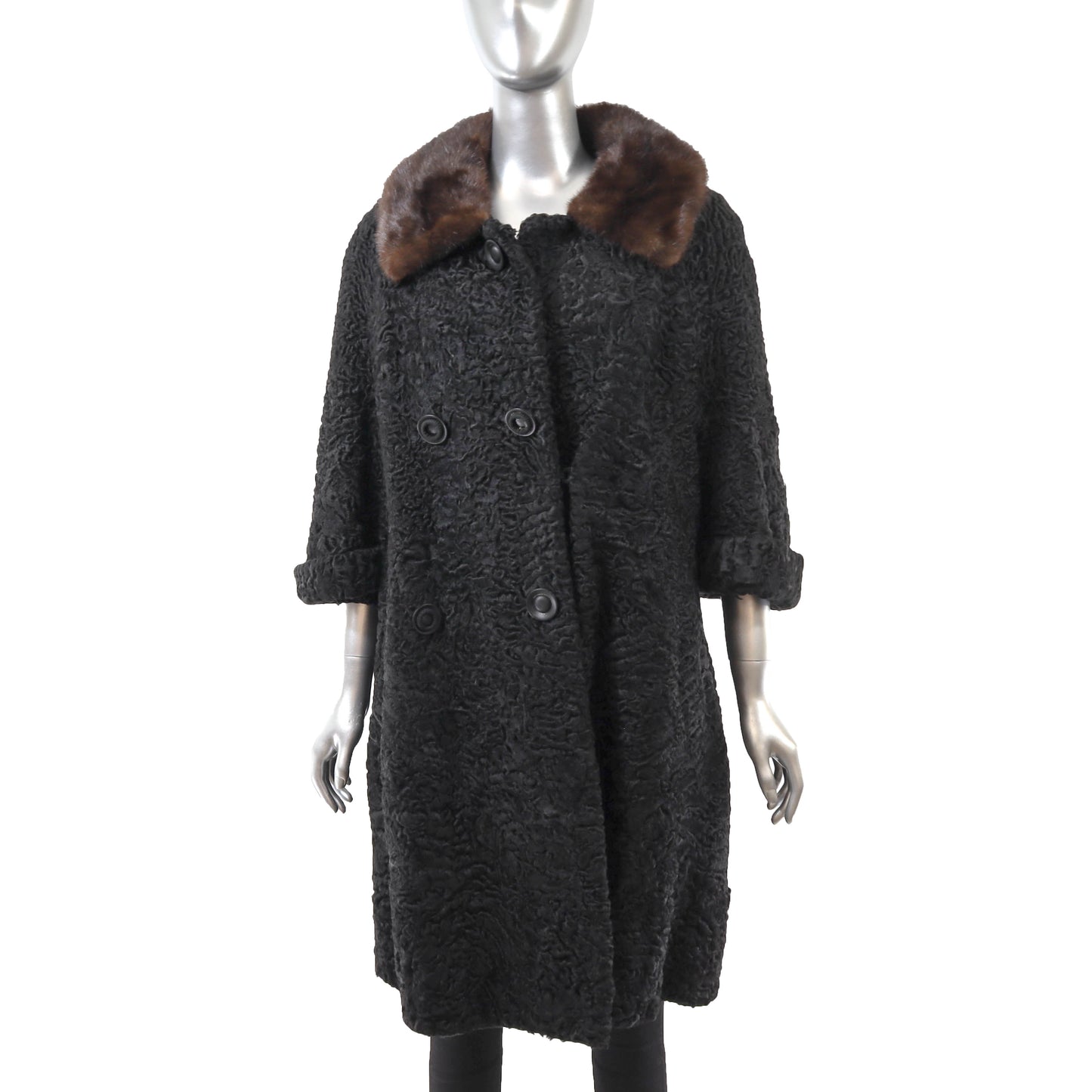 Persian Black Lamb Coat with Mink Collar- Size XL