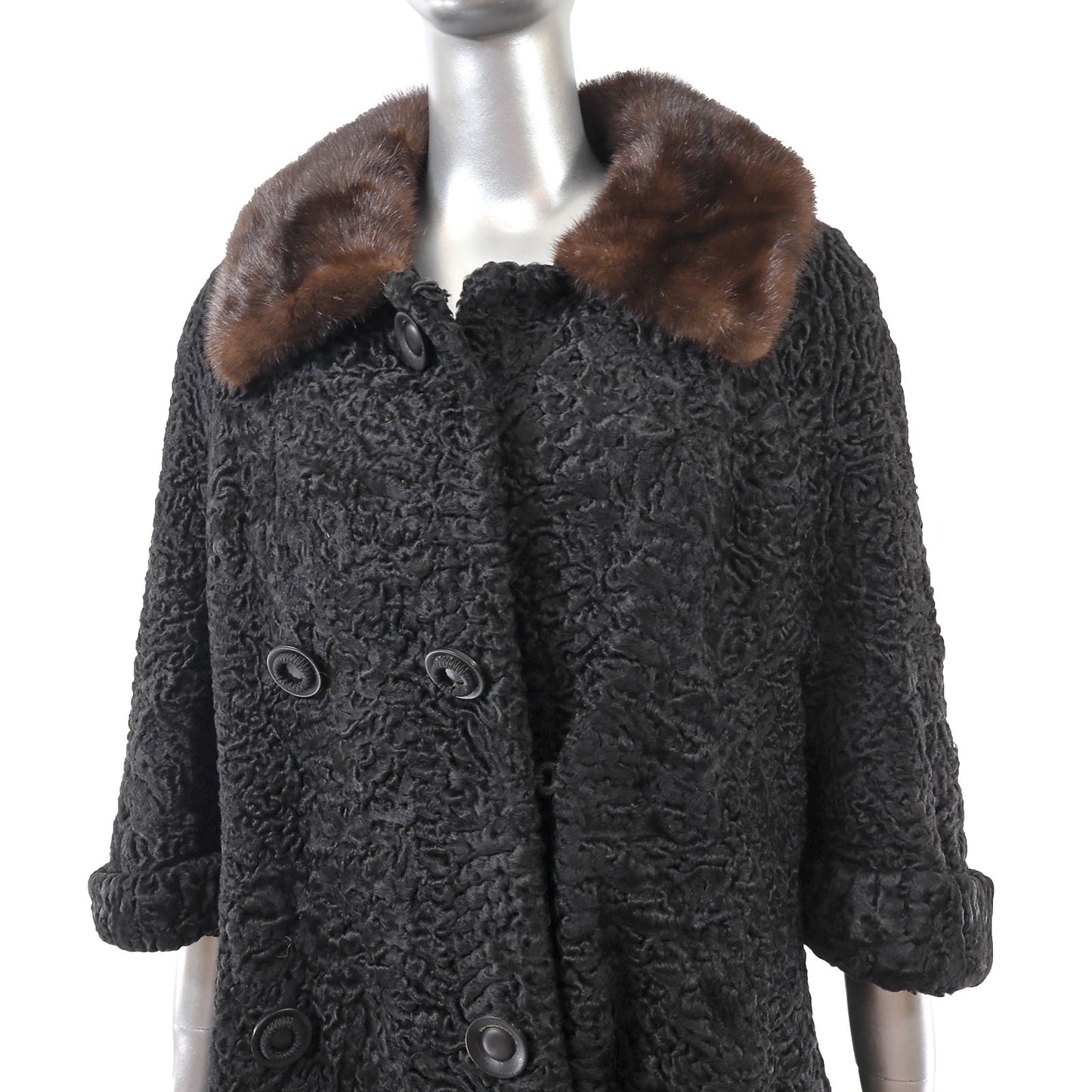 Persian Black Lamb Coat with Mink Collar- Size XL