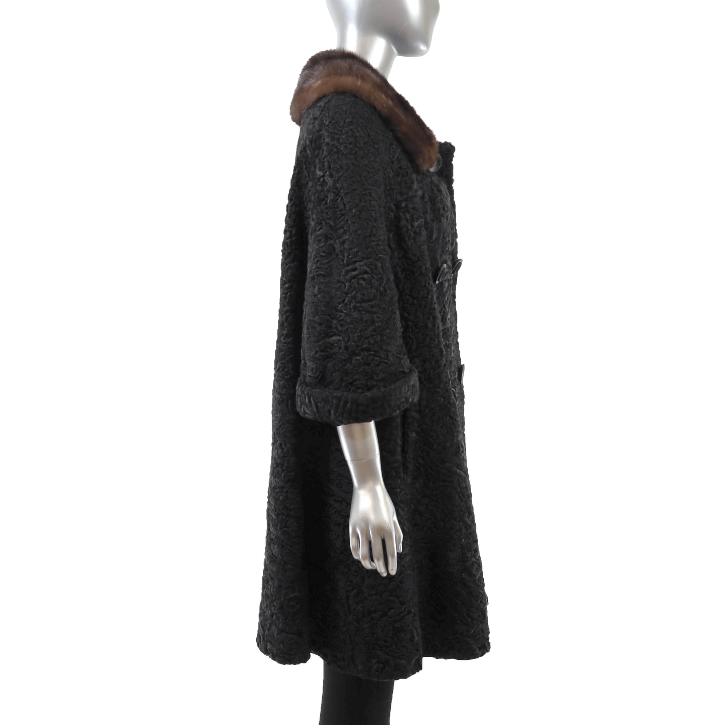 Persian Black Lamb Coat with Mink Collar- Size XL