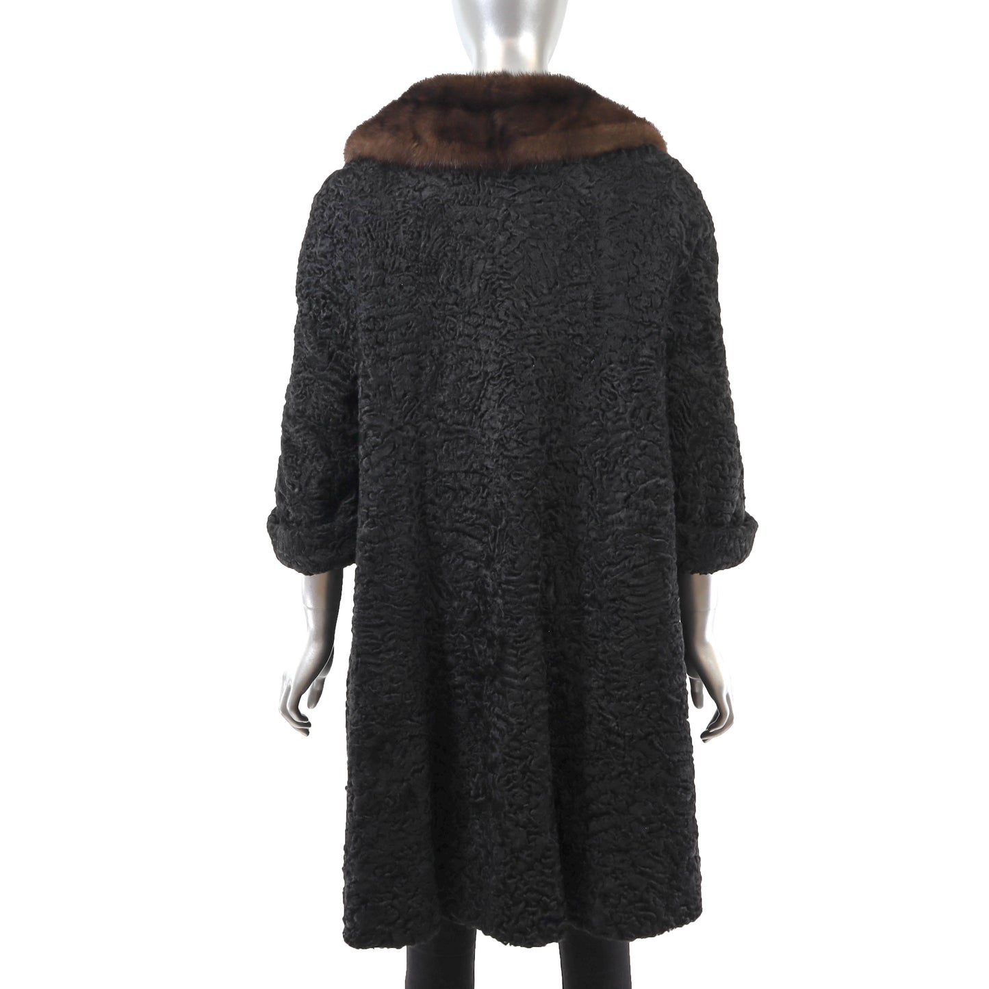 Persian Black Lamb Coat with Mink Collar- Size XL
