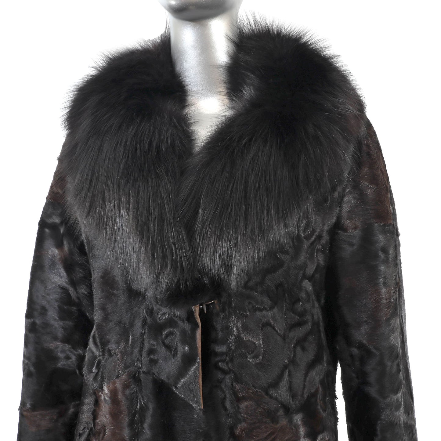 Black Swakara Coat with Fox Collar- Size S