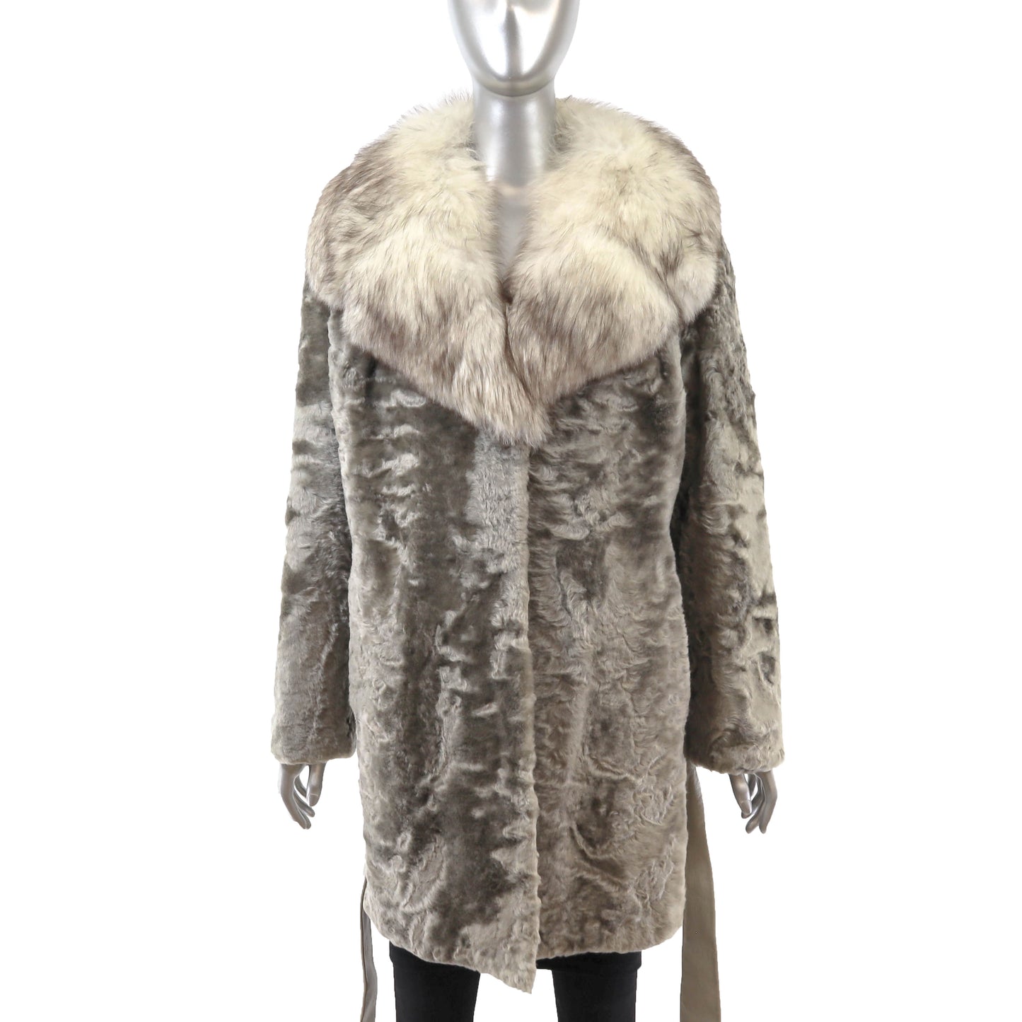 Grey Lamb 3/4 Coat with Fox Collar- Size M