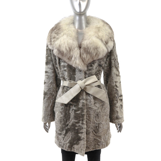 Grey Lamb 3/4 Coat with Fox Collar- Size M