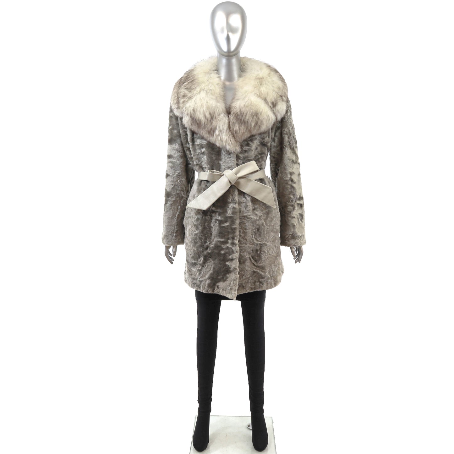 Grey Lamb 3/4 Coat with Fox Collar- Size M
