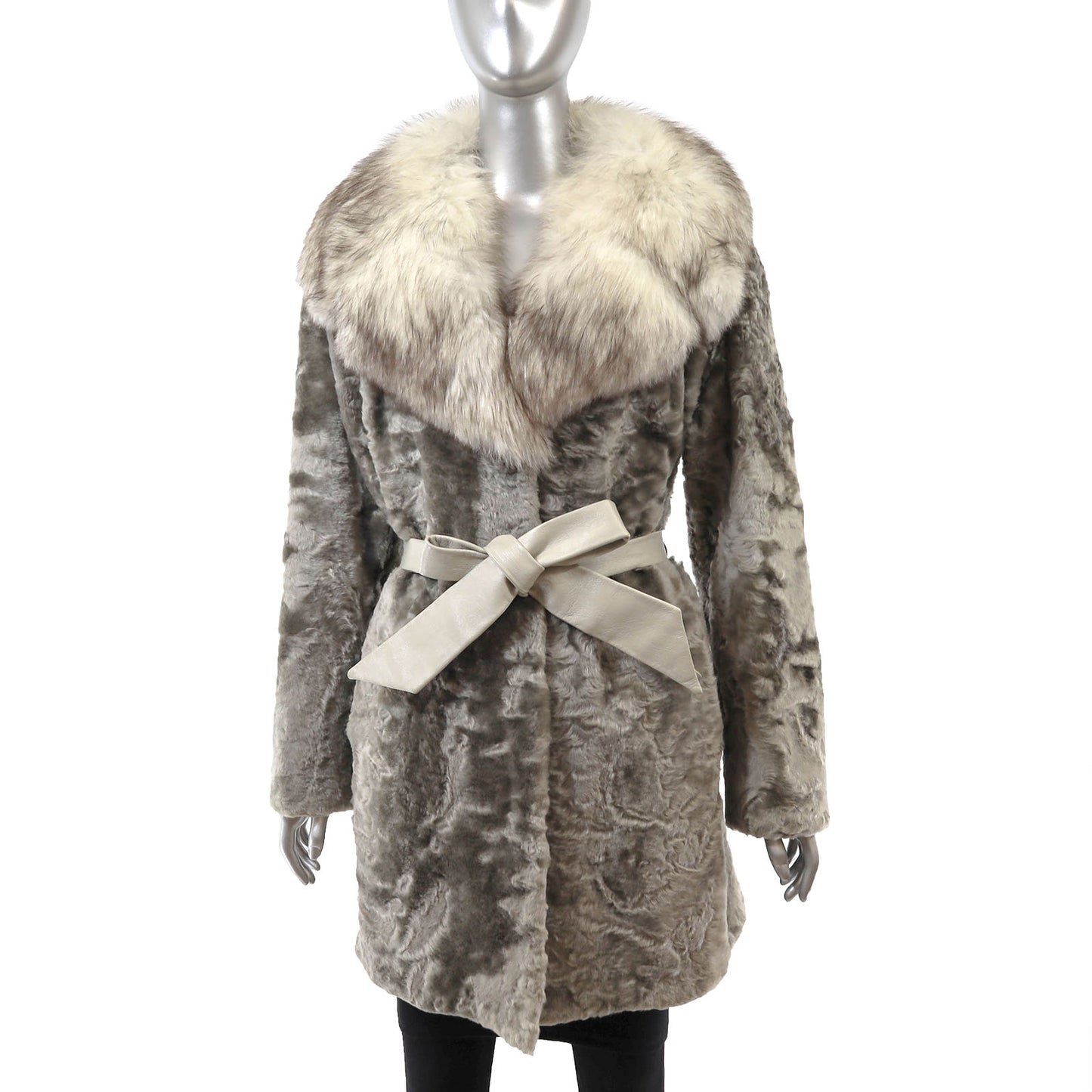 Grey Lamb 3/4 Coat with Fox Collar- Size M