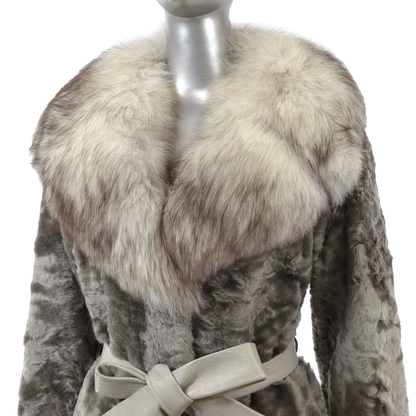 Grey Lamb 3/4 Coat with Fox Collar- Size M