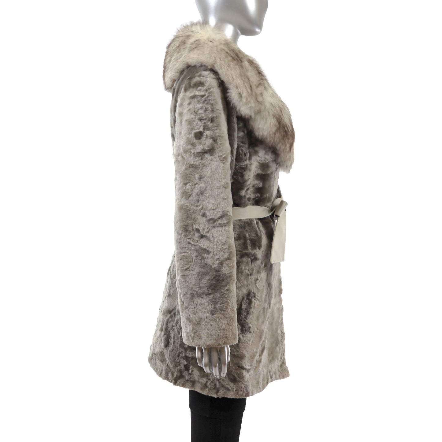 Grey Lamb 3/4 Coat with Fox Collar- Size M