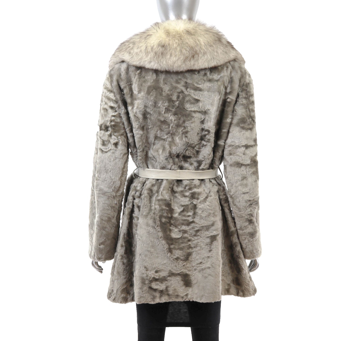 Grey Lamb 3/4 Coat with Fox Collar- Size M