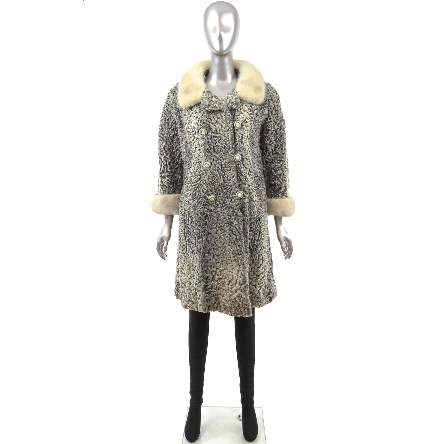 Grey Persian Lamb Coat with Mink Trim- Size M
