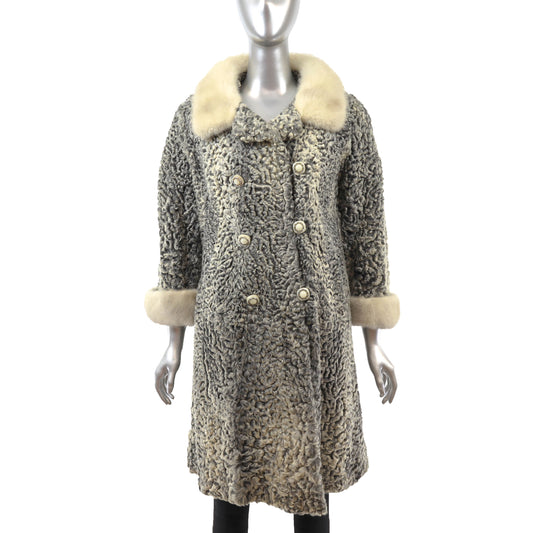 Grey Persian Lamb Coat with Mink Trim- Size M