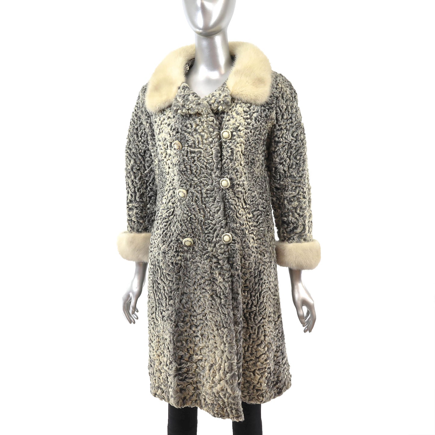 Grey Persian Lamb Coat with Mink Trim- Size M