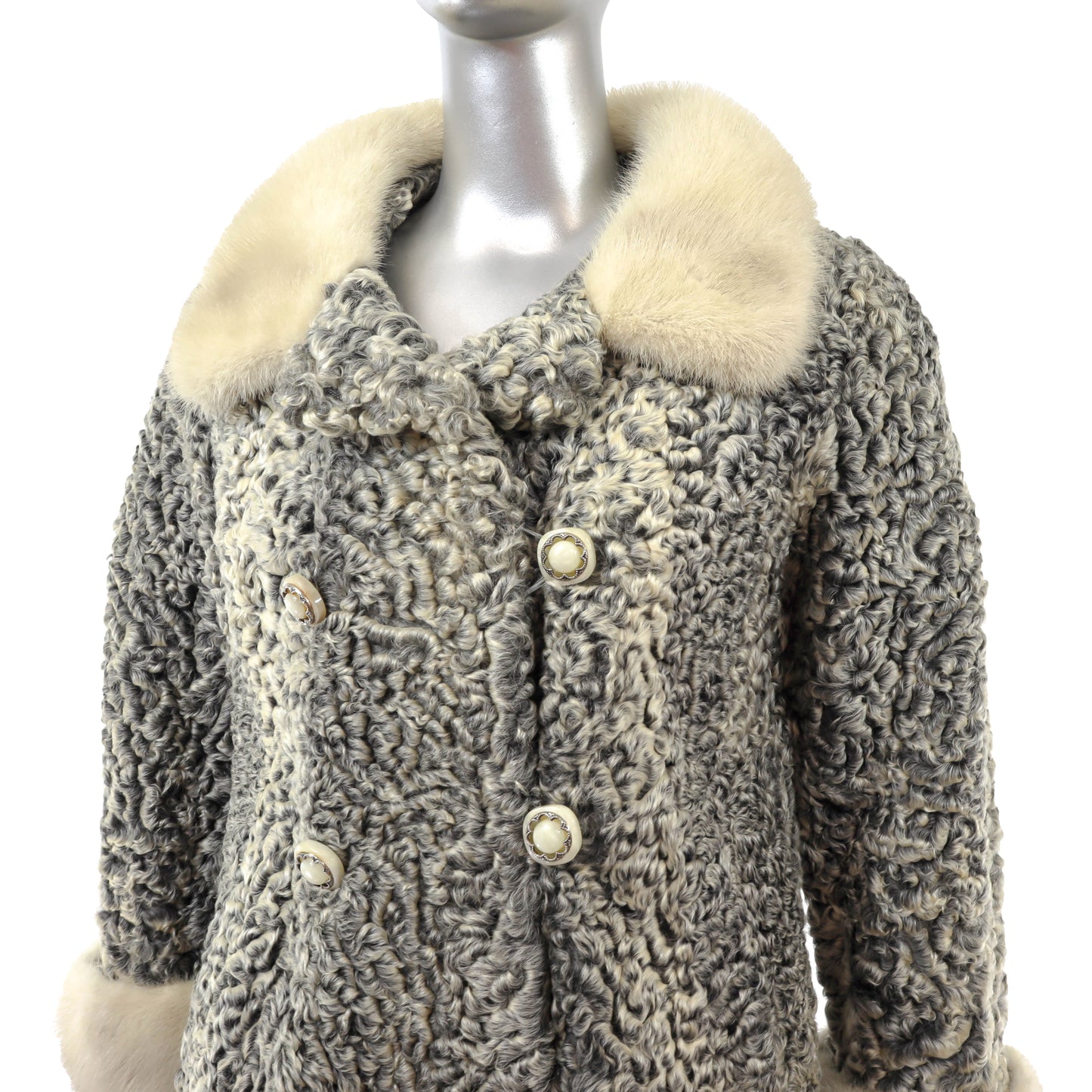 Grey Persian Lamb Coat with Mink Trim- Size M