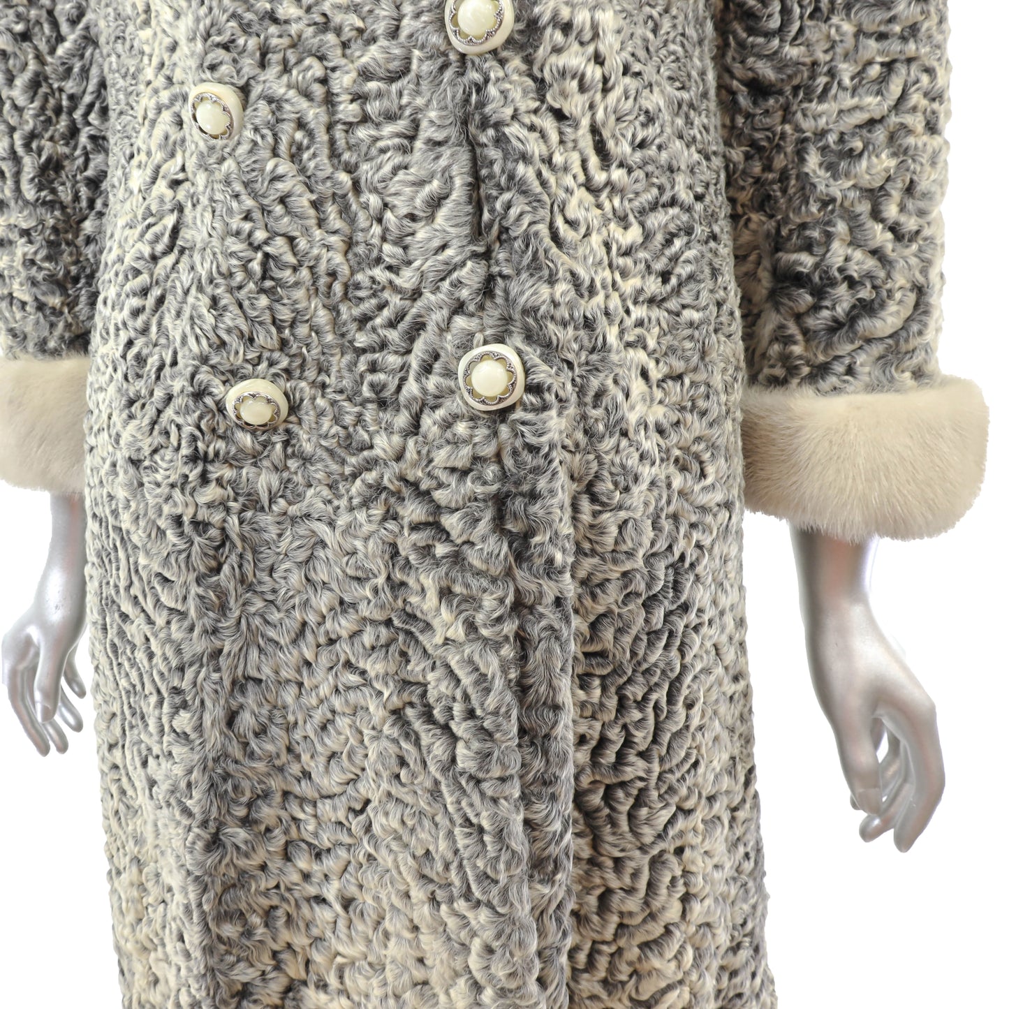 Grey Persian Lamb Coat with Mink Trim- Size M