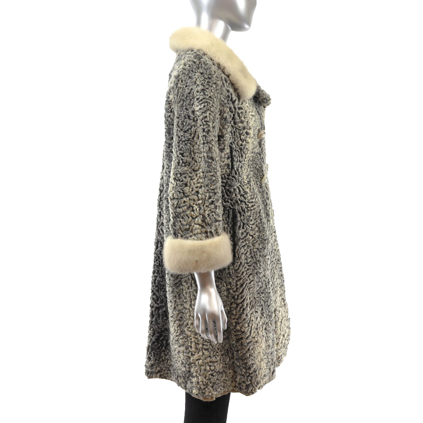 Grey Persian Lamb Coat with Mink Trim- Size M