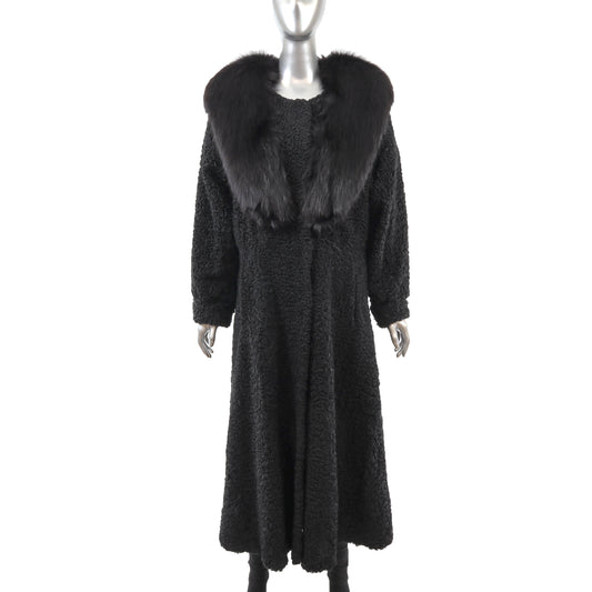 Black Lamb Coat with Fox Collar- Size M