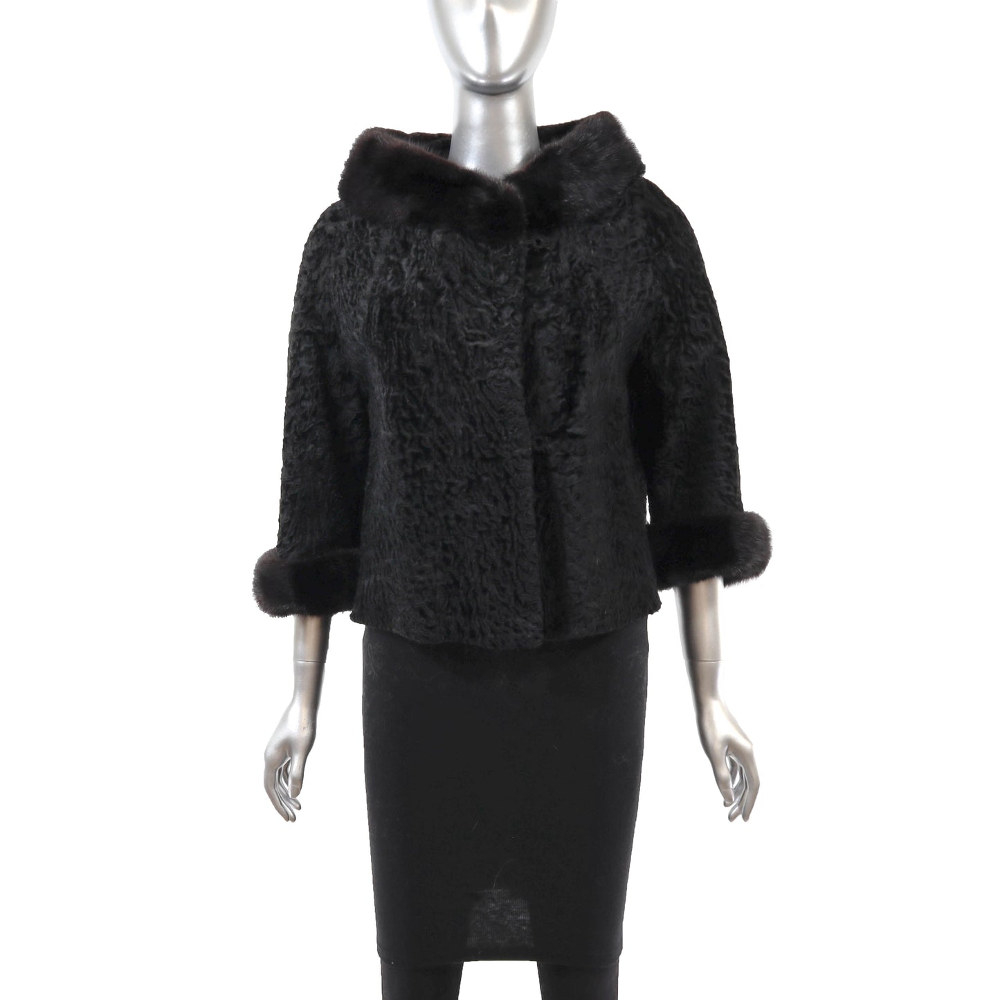 Black Lamb Jacket with Mink Trim- Size M