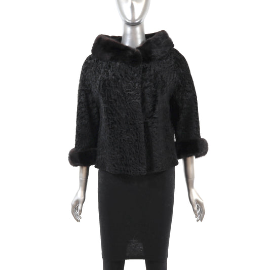 Black Lamb Jacket with Mink Trim- Size M