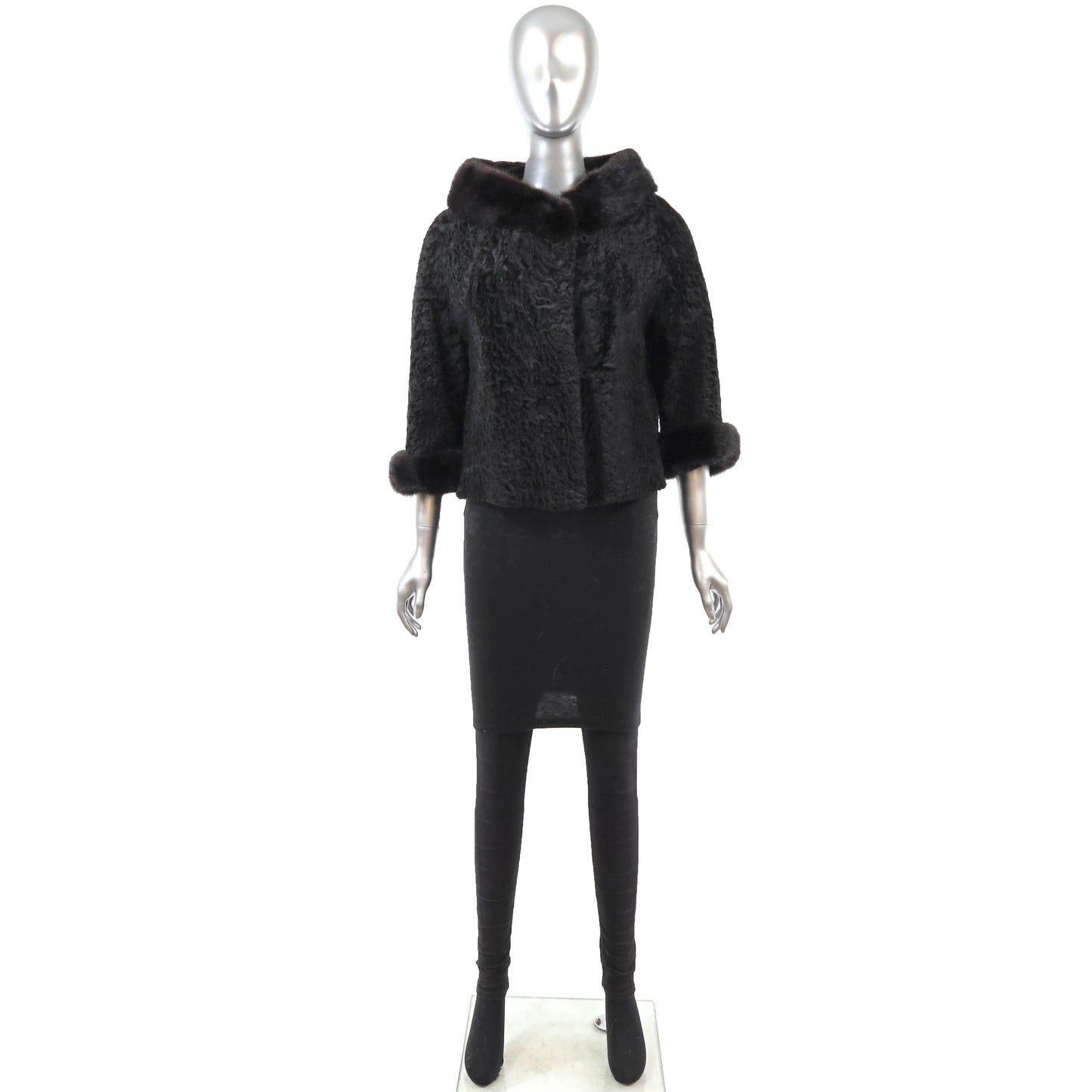 Black Lamb Jacket with Mink Trim- Size M