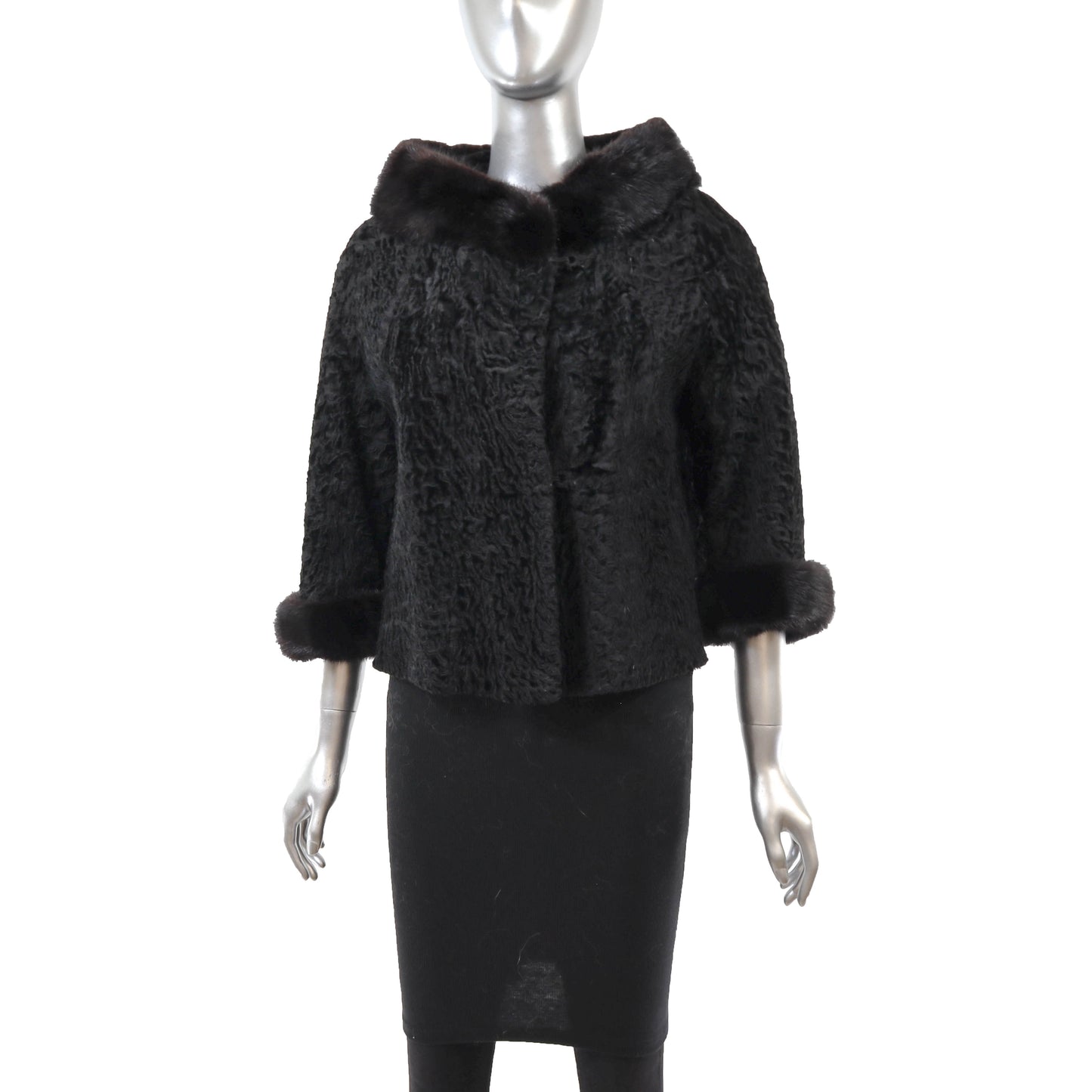 Black Lamb Jacket with Mink Trim- Size M