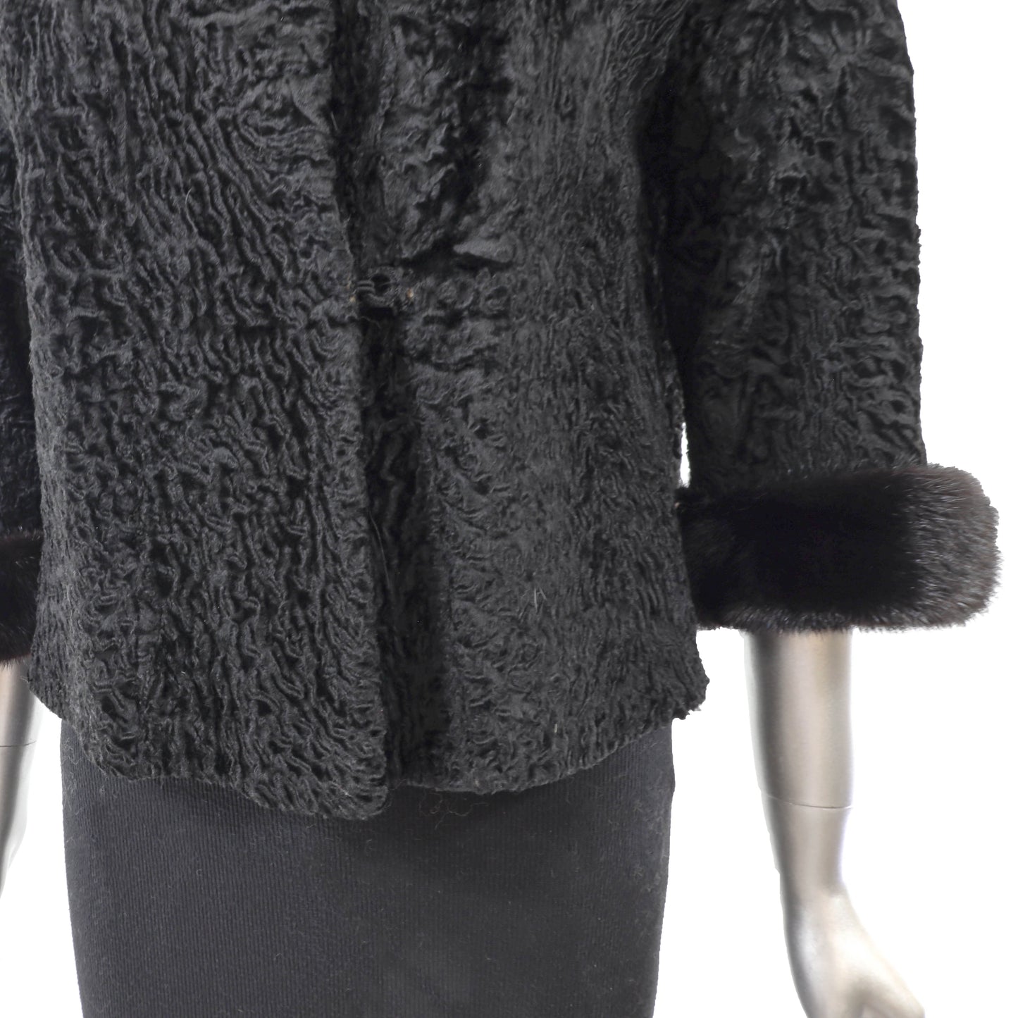 Black Lamb Jacket with Mink Trim- Size M