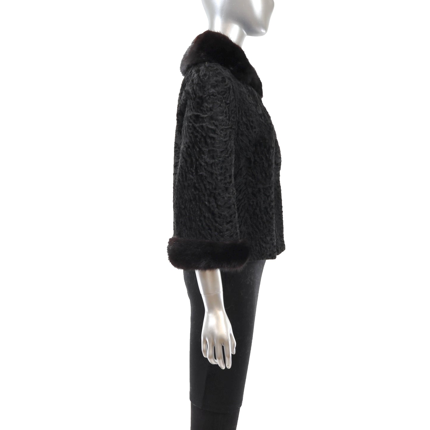 Black Lamb Jacket with Mink Trim- Size M
