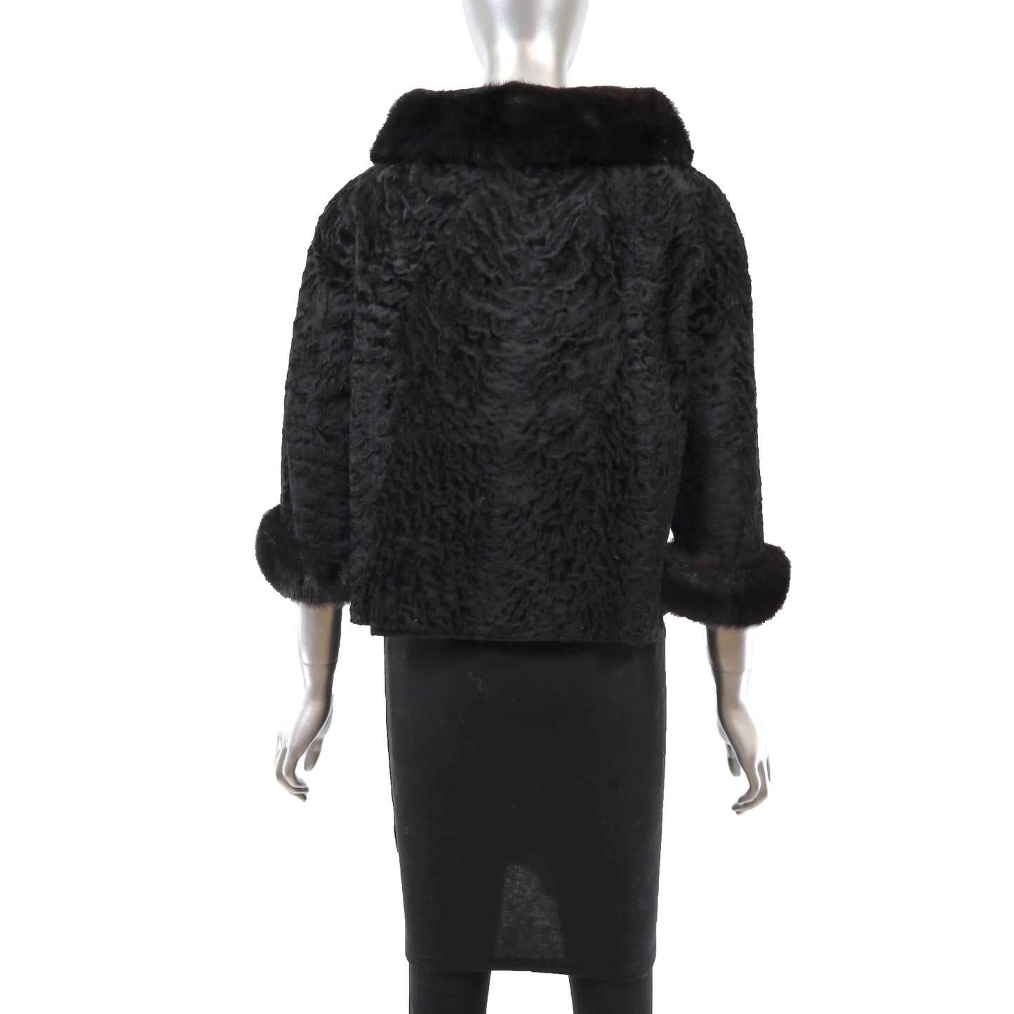 Black Lamb Jacket with Mink Trim- Size M