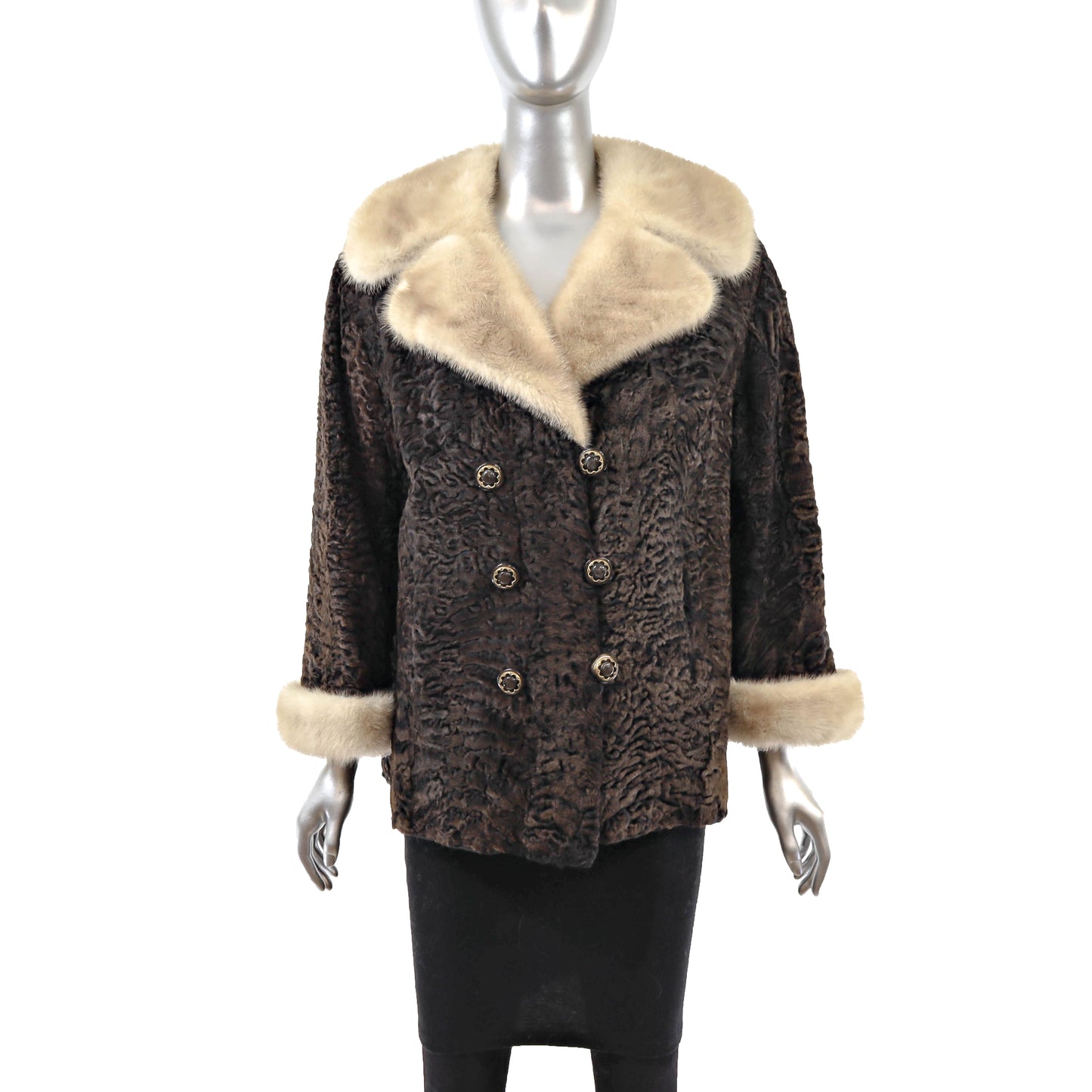 Brown Lamb Jacket with Mink Collar- Size M