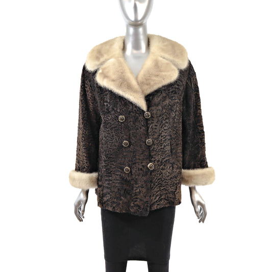 Brown Lamb Jacket with Mink Collar- Size M