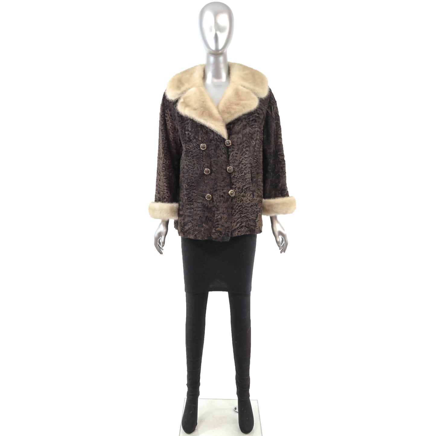 Brown Lamb Jacket with Mink Collar- Size M