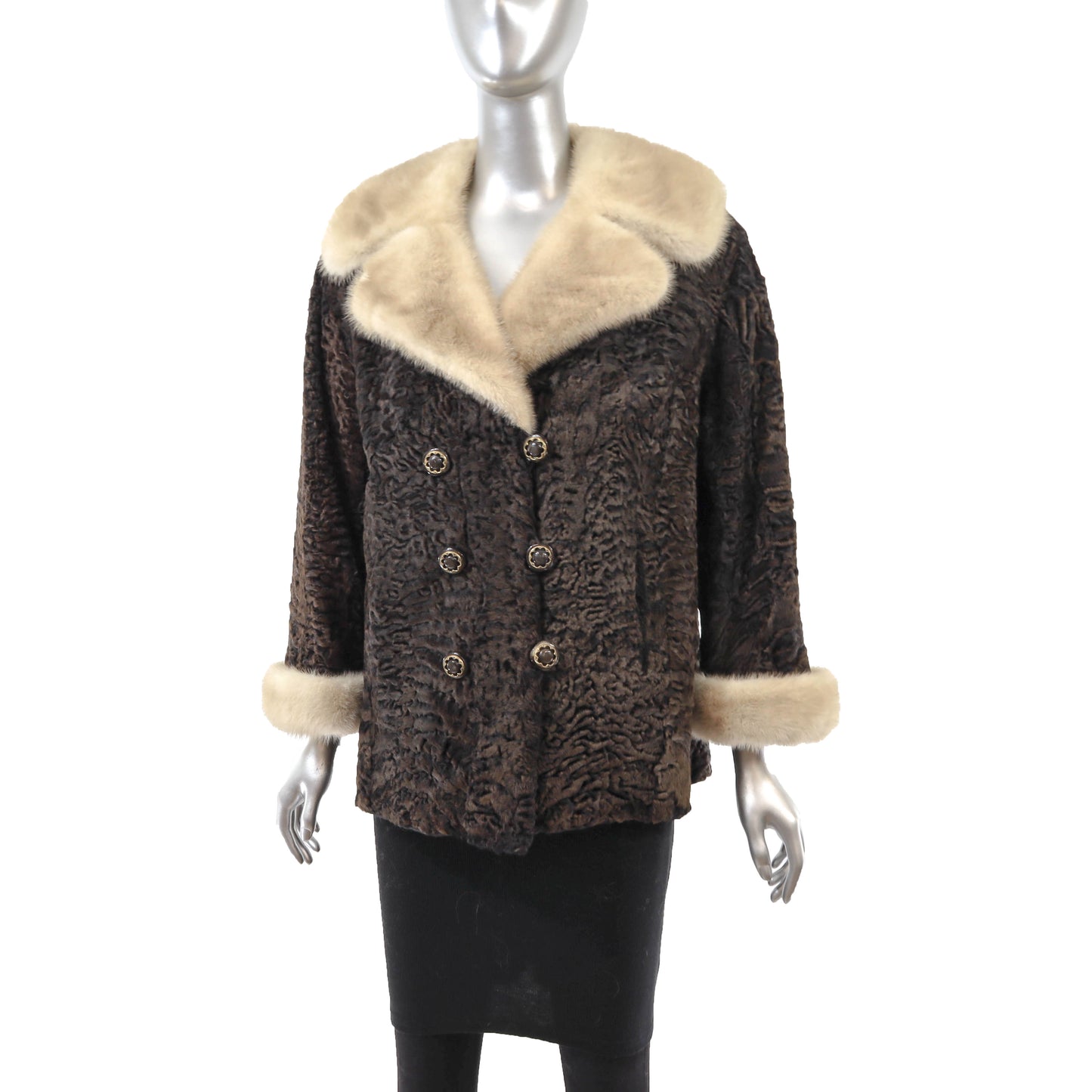 Brown Lamb Jacket with Mink Collar- Size M