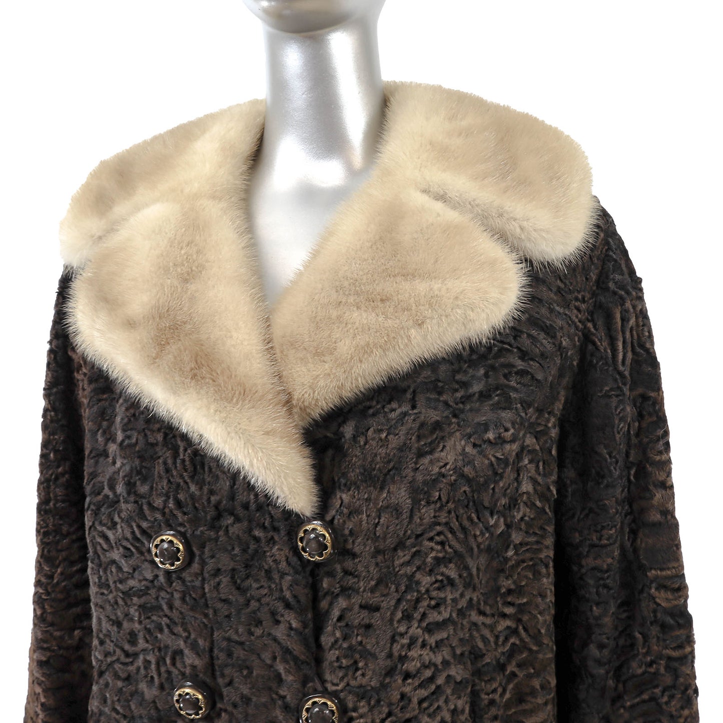 Brown Lamb Jacket with Mink Collar- Size M