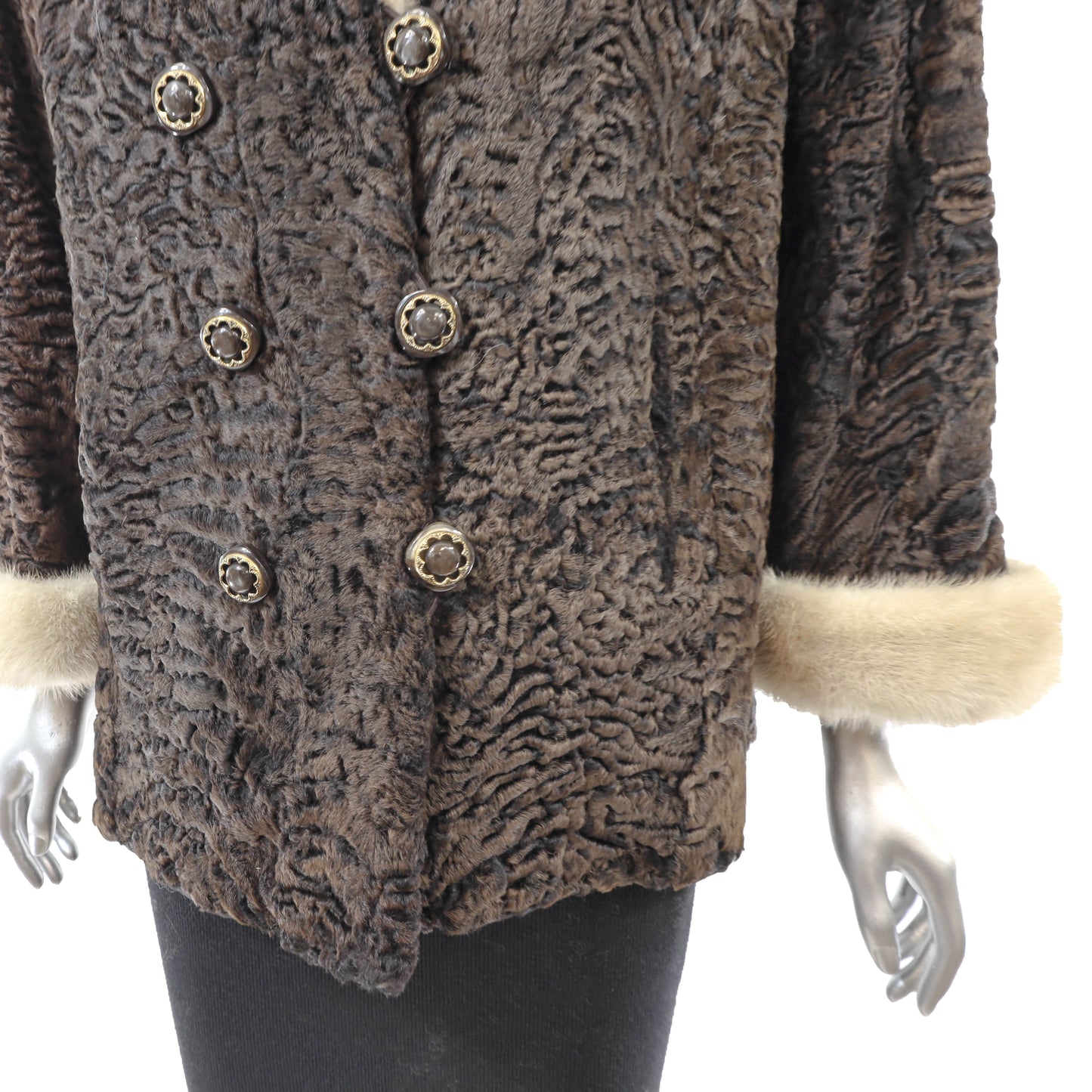 Brown Lamb Jacket with Mink Collar- Size M