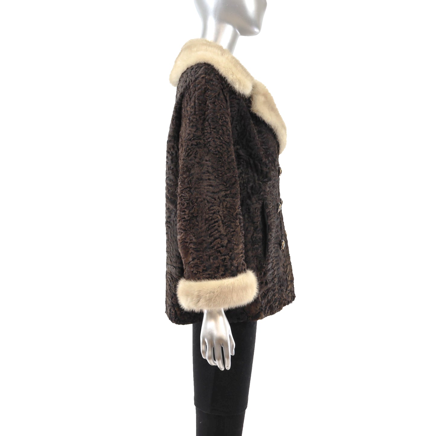 Brown Lamb Jacket with Mink Collar- Size M