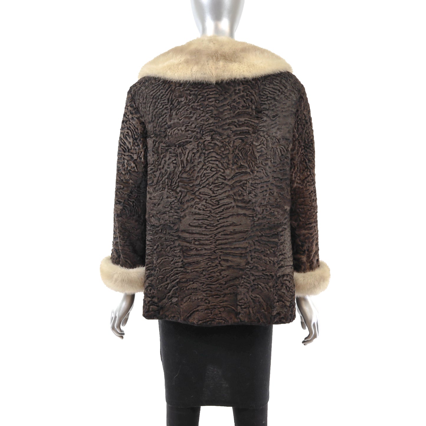Brown Lamb Jacket with Mink Collar- Size M