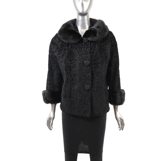 Black Lamb Jacket with Mink Trim- Size L